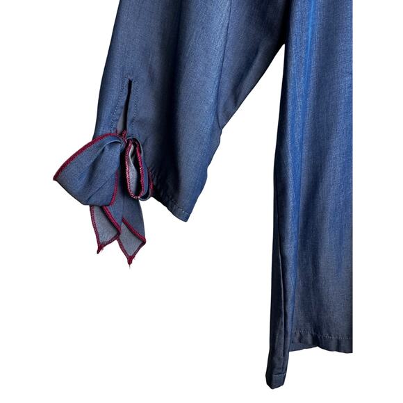 Creation Blue Embroidered Tie Sleeve Top Women’s Medium - Picture 3 of 6